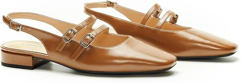 C.Paravano Slingback الصنادل المسطحة ماري جين الشقق مربع اصبع القدم كتلة كعب الصنادل الأشرطة قابل للتعديل الانزلاق على موضة فستان كاجوال الأحذية in Saudi Arabia