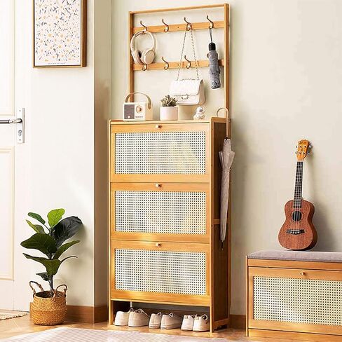 Three-layer Bamboo Shoe Storage Rack, Ultra-thin Shoe Cabinet, Solid Wood Display Shoe Rack, Shoe Rack for Entryway, Household Essentials, Vertical Shoe Cabinet(Dark brown,70*17cm/27.6*6.7in) in Saudi Arabia