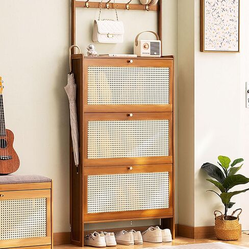 Three-layer Bamboo Shoe Storage Rack, Ultra-thin Shoe Cabinet, Solid Wood Display Shoe Rack, Shoe Rack for Entryway, Household Essentials, Vertical Shoe Cabinet(Dark brown,70*17cm/27.6*6.7in) in Saudi Arabia