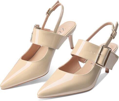 Z.Oufeier Women’s Slingback Low Stiletto Heels Close Pointed Toe Sandals Slip On Buckle Strap Mary Jane Dress Pumps Shoes in Kuwait