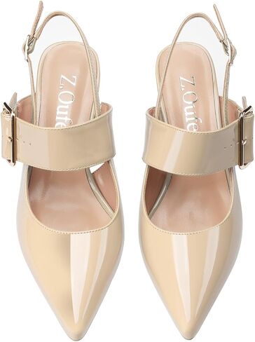 Z.Oufeier Women’s Slingback Low Stiletto Heels Close Pointed Toe Sandals Slip On Buckle Strap Mary Jane Dress Pumps Shoes in Kuwait