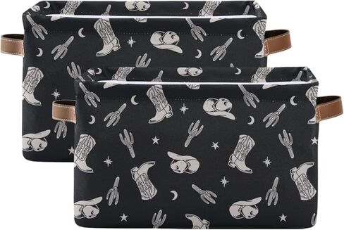 Western Theme Cactus Cowboy Boho Pattern Rectangle Storage Basket Collapsible Storage Bin for Nursery Toys Books Waterproof Baskets for Closet Shelves Bedroom Decor 1 Pack in Saudi Arabia