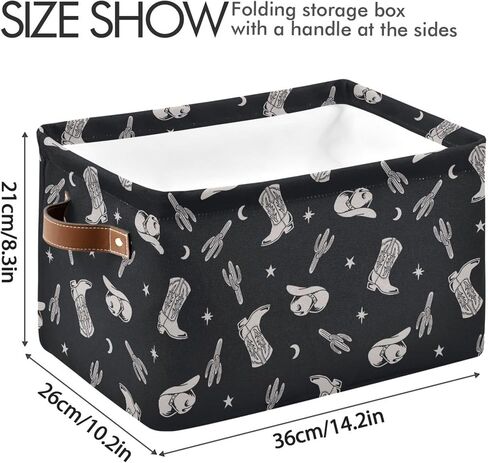 Western Theme Cactus Cowboy Boho Pattern Rectangle Storage Basket Collapsible Storage Bin for Nursery Toys Books Waterproof Baskets for Closet Shelves Bedroom Decor 1 Pack in Saudi Arabia