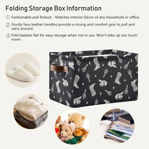 Western Theme Cactus Cowboy Boho Pattern Rectangle Storage Basket Collapsible Storage Bin for Nursery Toys Books Waterproof Baskets for Closet Shelves Bedroom Decor 1 Pack in Saudi Arabia