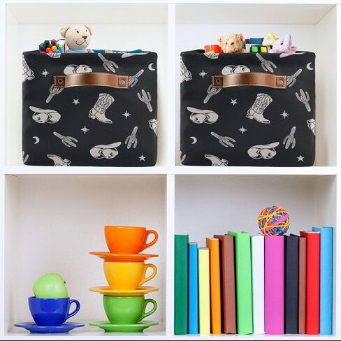 Western Theme Cactus Cowboy Boho Pattern Rectangle Storage Basket Collapsible Storage Bin for Nursery Toys Books Waterproof Baskets for Closet Shelves Bedroom Decor 1 Pack in Saudi Arabia