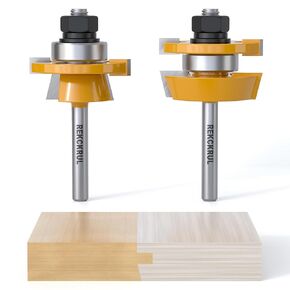2PCS Bevel Shaker Rail and Stile Router Bit Set, 1/4 Inch Carbide-Tipped Cabinet Door Router Bit Set with Anti-Kickback Design (3/8 Inch Cutting Depth, 7/8 Inch Stock)