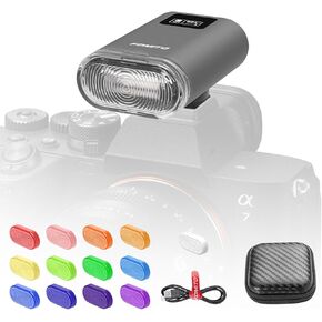 F12 Mini Camera Flash Speedlite لـ Canon/Nikon/Fuji/Sony/Ricoh GR3/GR3X كاميرات الأفلام الرقمية ، مصباح حذاء حذاء صغير محمول لكاميرات DSLR رمادية