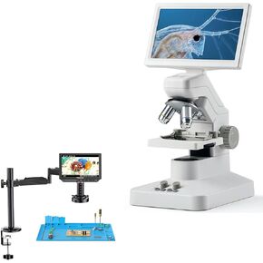 TOMLOV DM301 Pro Microscope for Kids Adults Students, Digital Microscope with 7" Screen, USB & HDMI Output Science Scope Camera with Slides Kits for Classroom Home Lab+TM4K-AF