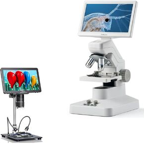 TOMLOV DM301 Pro Microscope for Kids Adults Students, Digital Microscope with 7" Screen, USB & HDMI Output Science Scope Camera with Slides Kits for Classroom Home Lab+TirL110