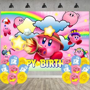 Cartoon Game Birthday Party Decoration,Star Party Photo Background 5 x 3 FT and 18 Pcs Balloon,Star Merch Party Backdrop Supplies