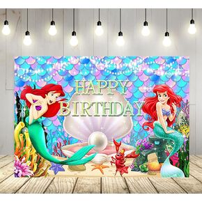 A Little Mermaid Backdrop for Birthday Party Supplies Under The Sea Photo Backgrounds Princess Ariel Theme Baby Shower Banner 59x38in