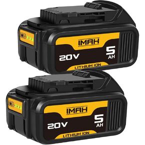 iMah Replacement Battery for Dewalt 20V Battery Lithium-Ion 5.0Ah, Replace for Dewalt 20V Battery DCB184 DCB205 DCB206 and All DeWalt 20V Cordless Power Tools (2-Pack)