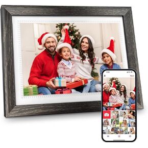 WiFi Digital Photo Frame 32GB Memory 10.1 Inch 1280x800 IPS LCD Touch Screen, Playable Video, Smart Digital Picture Frame, Wood Frame
