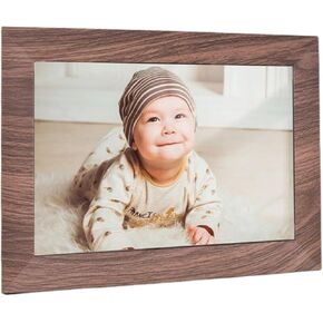10.1 Inch WiFi Digital Photo Frame, IPS Touchscreen, 16GB Storage, Share Photos via APP, Auto Rotation, Backside Stand (Brown)