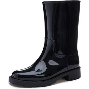 Harssidanzar Womens Mid Calf Rain Boots Waterproof Garden Shoes Rubber Wellies Short Rain Shoes Outdoor Work Boots Anti-Slipping Rainboots for Ladies HL225US