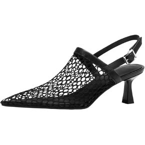 Women'S Mesh Hollow Out Kitten Heel Sandals with Adjustable Ankle Strap Sexy Closed Pointed Toe Slingback Low Heel Pumps Wedding Work Dress Shoes