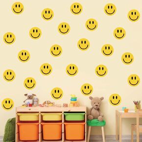 9 Sheets Boho Smile Wall Stickers Cute Happy Face PVC Wall Decals Colorful Preppy Self-Adhesive Wall Decoration for Back to School Home Classroom Office