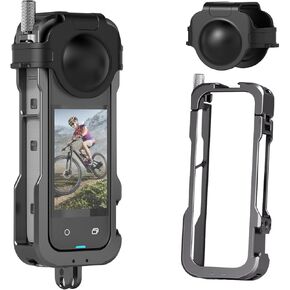 Camera Cage for Insta360 X4 Accessories, Aluminum Alloy Metal Exoskeleton, with Silicone Protective Lens Cap, Scratch Resistant and Fall Resistant
