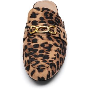 Lryweisy Women Suede Mules Comfortable Flat Mule Backless Slides with Decorative Chain