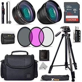 Xtech Accessory Kit f/Canon Rebel T8i, T7, T7i, T6, T6i, T5, T5i SL2, SL3, EOS 70D, 77D, 80D 90D DSLR Camera Includes 58mm Wide / 2X Telephoto Lens, Filters, Case, 72" Tripod, Accessories Bundle +More