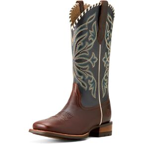 ARIAT Womens Showdown Embroidered Wide Square Toe Casual Boots Mid Calf Low Heel 1-2" - Brown, Green, Green