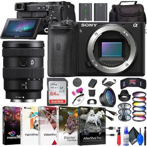 Sony a6600 Mirrorless Camera (ILCE6600/B) + Sony E 16-55mm Lens (SEL1655G) + Filter Kit + Wide Angle Lens + Color Filter Kit + Bag + NP-FZ100 Compatible Battery + 64GB Card + More (Renewed)