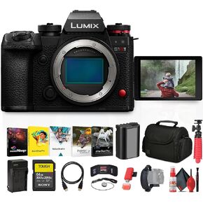 Panasonic Lumix S1R II Mirrorless Camera | 44.3MP Full-Frame Sensor | 8K Video | 40fps Burst (DC-S1RM2BODY) + 64GB Memory Card + Photo Software + Camera Bag + Charger + Flex Tripod + HDMI Cable + More
