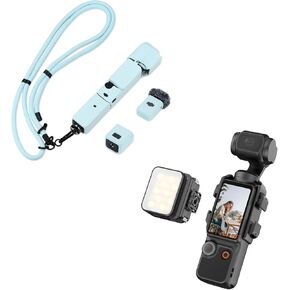 DJI Osmo Pocket 3 Silicone Cover & Lanyard, Protective Case Crossbody Strap Magnetic Mini LED Light Accessories 8700K Adjustable Fill Video Light