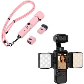 Silicone Cover & Lanyard, Protective Case Crossbody Strap for DJI OSMO Pocket 3 2PCS Magnetic Mini LED Light, 8700K Adjustable Fill Video Light Accessories