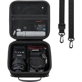 Canboc Carrying Case for Canon EOS Rebel T7/ R50/ R50 V/ R6 Mark II/ R100/ R8/ R7/ R5/ 90D/ 5D Mark IV DSLR Camera and 18-55mm Lens, Camera Bag with Shoulder Strap and 3 Dividers, Black (Case Only)