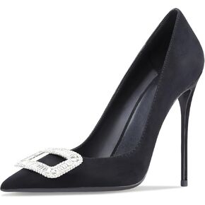 Women's Pointed Toe Shallow Mouth Sexy Square Buckle Rhinestones 10cm Stiletto Heels Slip-on Wedding Party Banquet Big Size Shoes