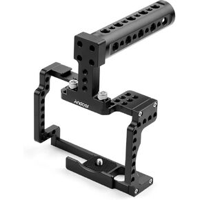 Andoer Anoder Camera Cage with Grip Handle Aluminum Alloy with Cold Shoe 1/4 3/8 Holes Compatible with Canon M50