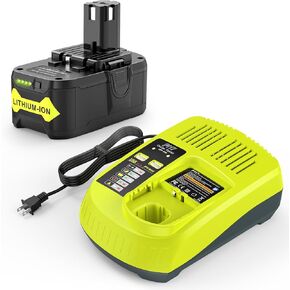 Upgraded P117 21V 3A USB Rapid Charger + 6.0Ah 18V RB18L50 Lithium Battery Combo for RYOBI P108 P102 P104 High Capacity Cordless Tool Batteries