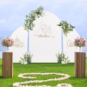 Arch Stand, Crown Shaped Arch Backdrop Stand Background Decoration Stands Balloon Background Bracket Arched Frame Kit w/Cloth Cover for Birthday Parties, Weddings, Opening Ceremonies (White+Beige)