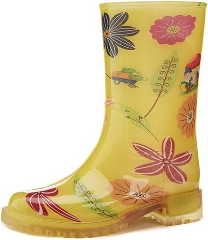 Harssidanzar Womens Mid Calf Rain Boots Waterproof Garden Shoes Rubber Wellies Short Rain Shoes Outdoor Work Boots Anti-Slipping Rainboots for Ladies HL225US in Saudi Arabia