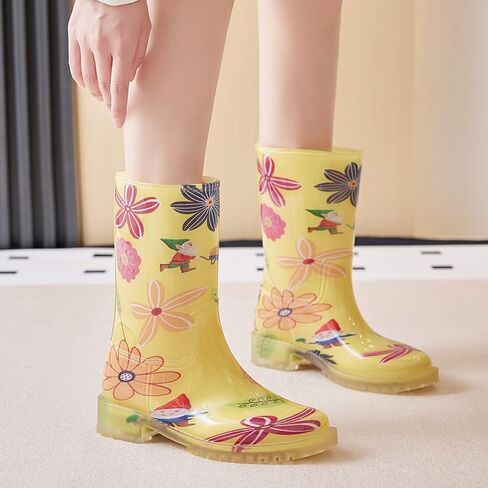 Harssidanzar Womens Mid Calf Rain Boots Waterproof Garden Shoes Rubber Wellies Short Rain Shoes Outdoor Work Boots Anti-Slipping Rainboots for Ladies HL225US in Saudi Arabia