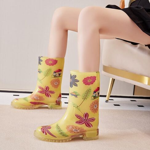 Harssidanzar Womens Mid Calf Rain Boots Waterproof Garden Shoes Rubber Wellies Short Rain Shoes Outdoor Work Boots Anti-Slipping Rainboots for Ladies HL225US in Saudi Arabia