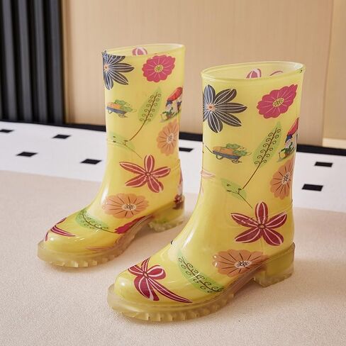 Harssidanzar Womens Mid Calf Rain Boots Waterproof Garden Shoes Rubber Wellies Short Rain Shoes Outdoor Work Boots Anti-Slipping Rainboots for Ladies HL225US in Saudi Arabia