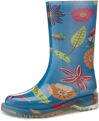 Harssidanzar Womens Mid Calf Rain Boots Waterproof Garden Shoes Rubber Wellies Short Rain Shoes Outdoor Work Boots Anti-Slipping Rainboots for Ladies HL225US in Saudi Arabia