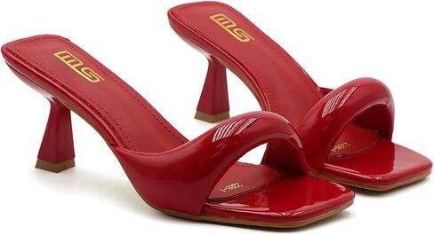 Women'S Leather One Strap Square Open Toe Kitten Heel Slide Sandals Sexy Slip-On Stiletto Mule Sandals Wedding Party Evening Prom Backless Dress Slipper Pump Shoes in Kuwait
