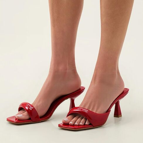 Women'S Leather One Strap Square Open Toe Kitten Heel Slide Sandals Sexy Slip-On Stiletto Mule Sandals Wedding Party Evening Prom Backless Dress Slipper Pump Shoes in Kuwait