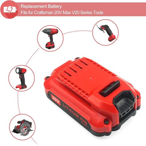 2Pack 20V 3.5Ah Replacement Craftsman V20 Lithium Battery and Charger Kit for CMCB202 CMCB204 CMCB206 CMCB201 CMCB100 CMCB124 with CMCB104 Craftsman 20V Charger in Saudi Arabia