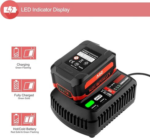 2Pack 20V 3.5Ah Replacement Craftsman V20 Lithium Battery and Charger Kit for CMCB202 CMCB204 CMCB206 CMCB201 CMCB100 CMCB124 with CMCB104 Craftsman 20V Charger in Saudi Arabia