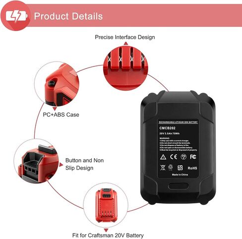 2Pack 20V 3.5Ah Replacement Craftsman V20 Lithium Battery and Charger Kit for CMCB202 CMCB204 CMCB206 CMCB201 CMCB100 CMCB124 with CMCB104 Craftsman 20V Charger in Saudi Arabia