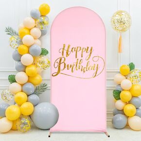 Arch Stand, 5.91FT Metal Arch Backdrop Stand Background Decoration Stands Balloon Background Bracket Arch Frame Kit w/Cloth Cover for Birthday Parties, Weddings, Opening Ceremonies (Gold+Red)