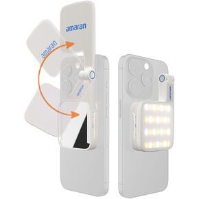 Amaran Go Mini Magnetic Selfie Light for iPhone ، ضوء هاتف ثنائي اللون 2700k-6500k مع مرآة ، تصميم مُصنّع qi2 متوافق ، مصباح LED محمول لالتقاط صور سيلفي ، مكياج ، مؤتمر فيديو
