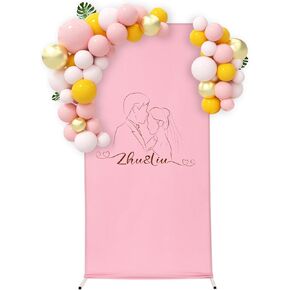 6.6FT x 3.3FT Wedding White Backdrop Stand w/Cover, Metal Balloon Arch Stand and Cover Set for Parties Wedding Ceremony Birthday Banquet Background Decoration (Pink)