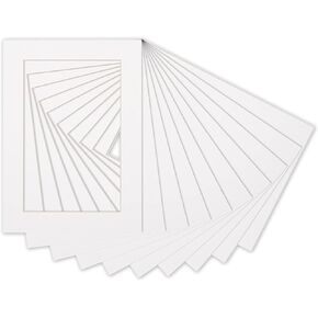 Pack of 10 | 9x12 Bevel Cut Mat Boards for 7x10 Photos - Acid Free White Precut Matboards for Pictures, Photos, Framing - 4-ply Thickness