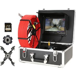 Sewer Camera, Sewer Camera With 7 Inch Video Dsiplay Sewer Pipe Inspection Camera IP68A HD10 80P Pipe Industrial Endoscope For Home Wall Duct Drain Pipe Plumbing(F929ADFR-50MRed)