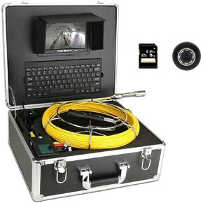 Sewer Camera, Sewer Camera With 7 Inch Monitor 17mm Sewer Pipe Inspection Video Camera With Keyboard, 8GB Card DVR IP68 Drain Sewer Pipeline Industrial Endoscope(40 m)